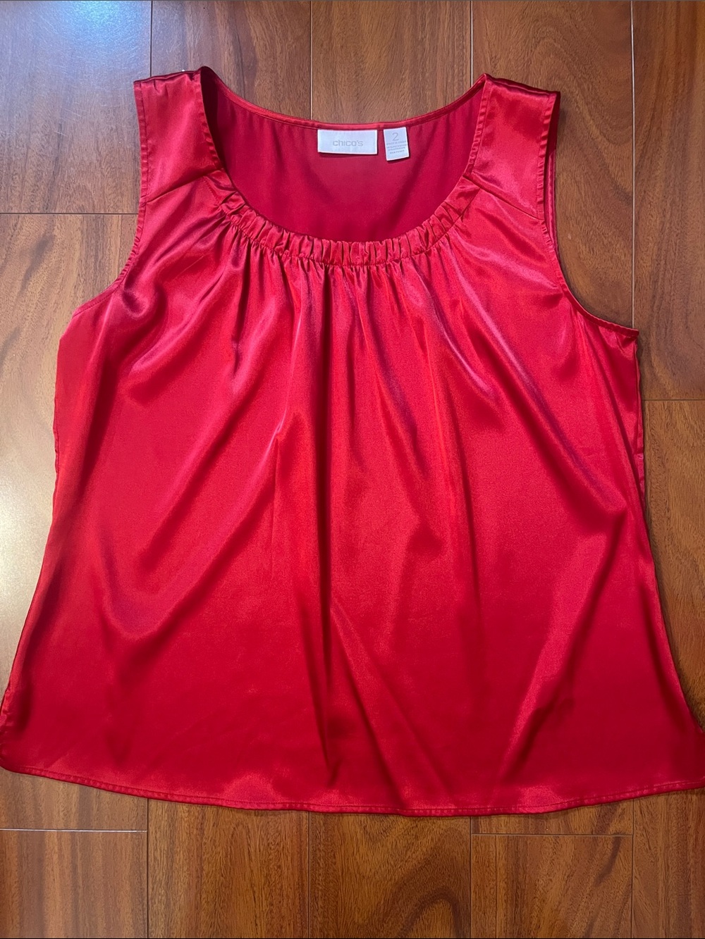 Chico's Red Satin Gathered Scoop Neck Camisole